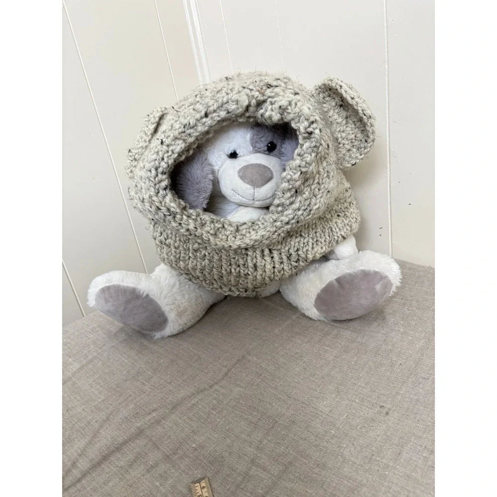 Unbranded Bear Ear Balaclava Hood Adult One Size Oatmeal Fleck Chunky Knit Snood